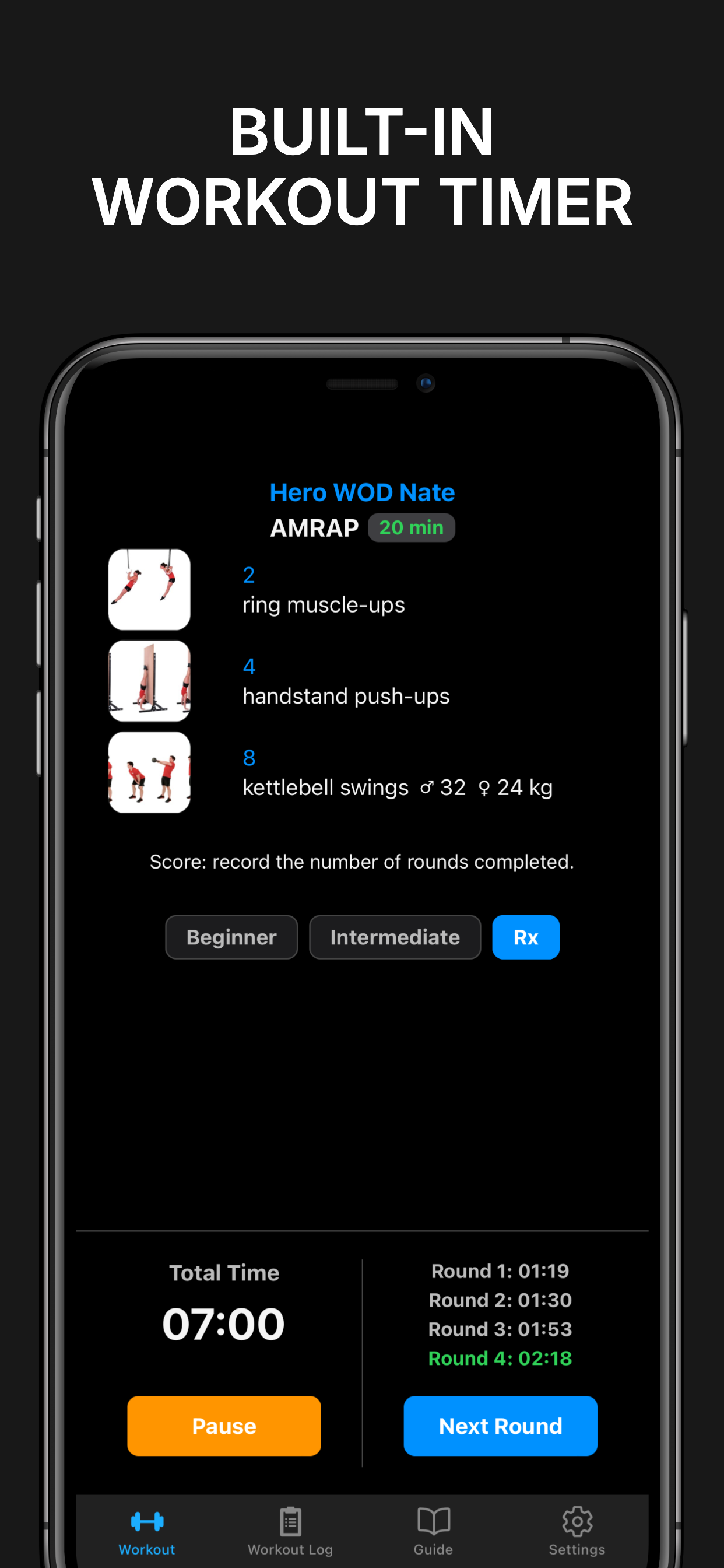 Built-in WOD workout timer
